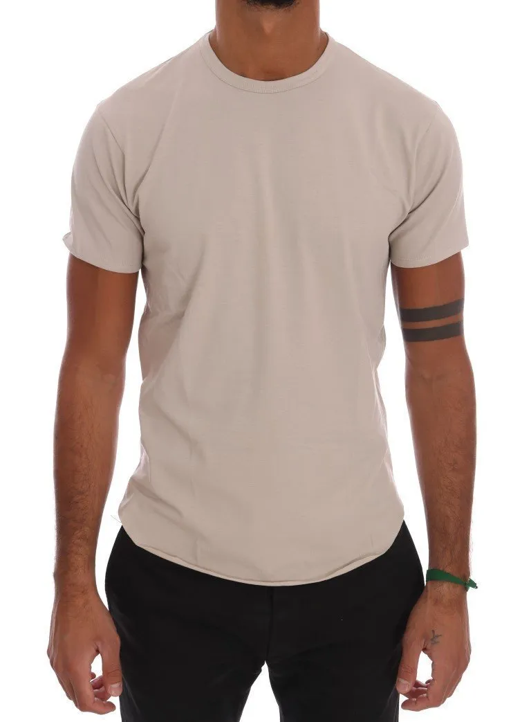 Beige Cotton Stretch Crew-neck T-Shirt