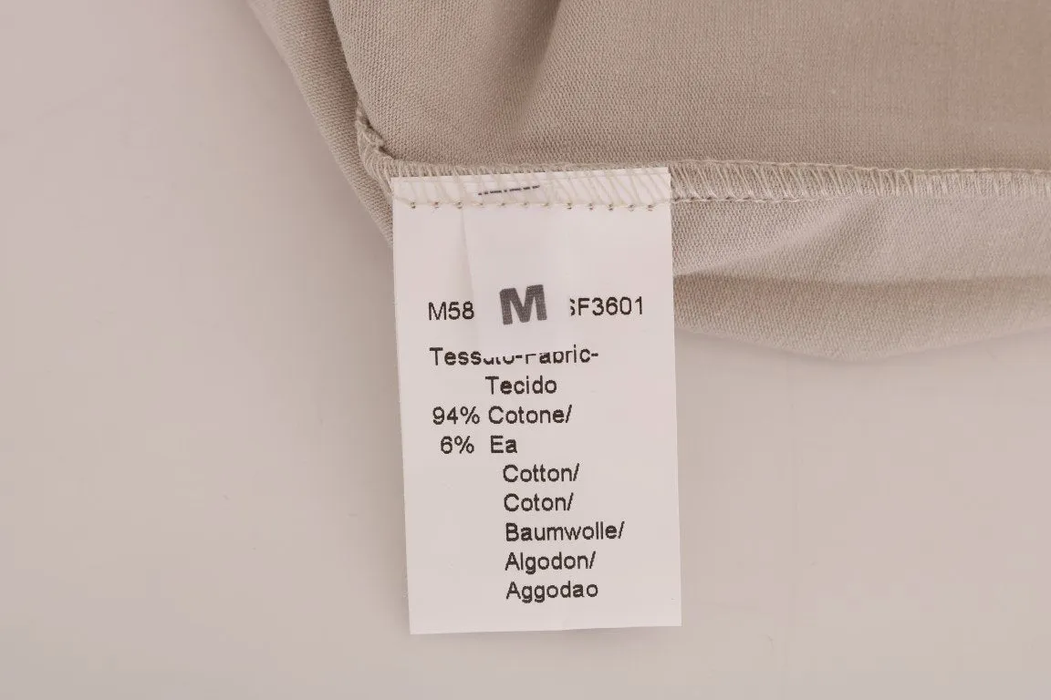 Beige Cotton Stretch Crew-neck T-Shirt