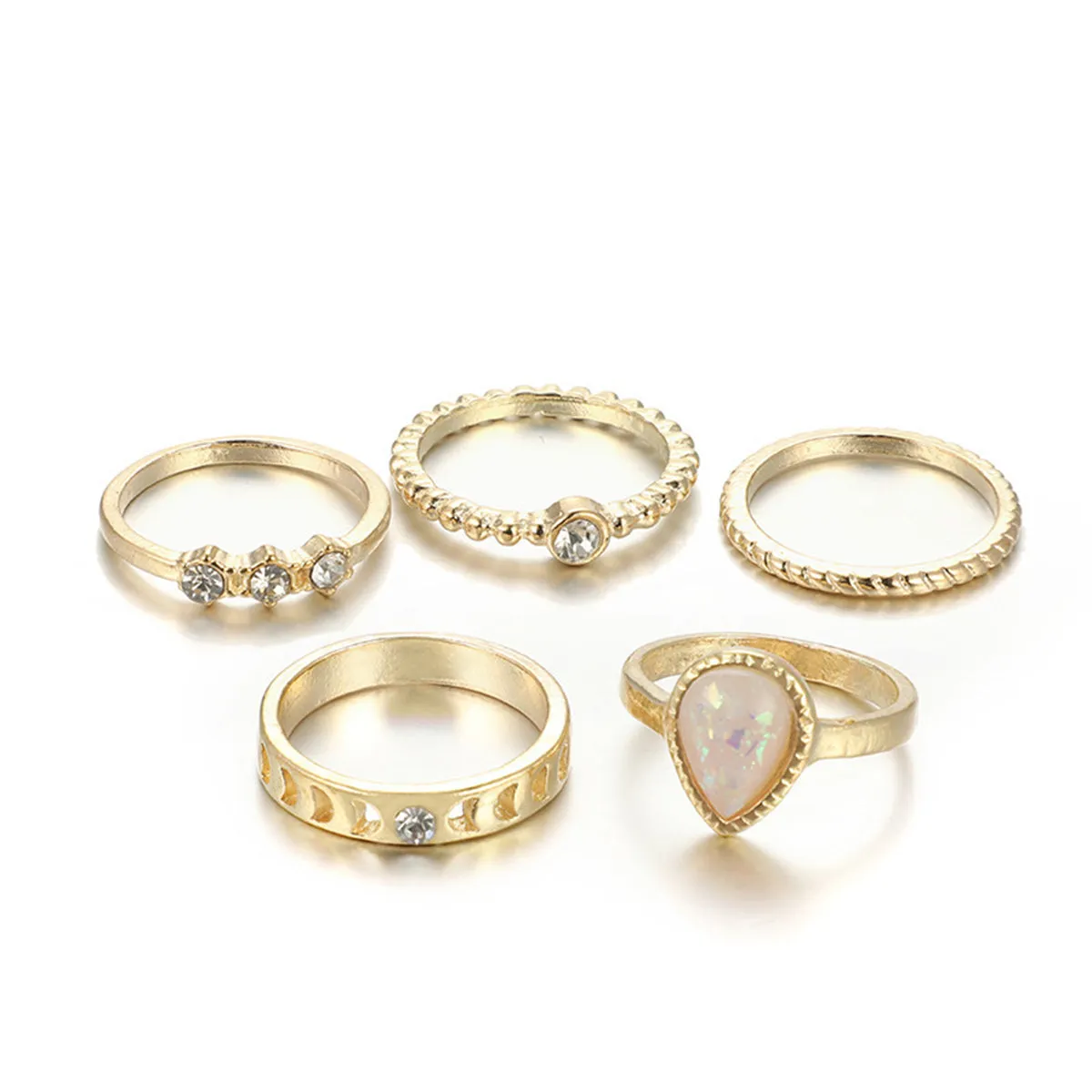 Beige Resin & Cubic Zirconia Milgrain Pear Ring Set