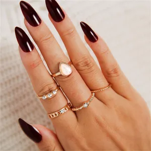 Beige Resin & Cubic Zirconia Milgrain Pear Ring Set