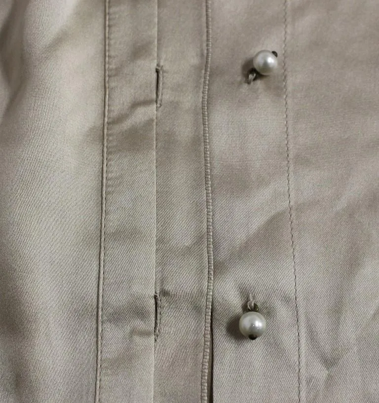 Beige silk pearl button shirt blouse