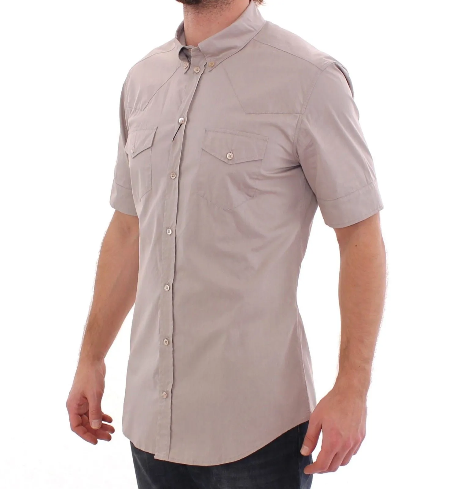 Beige Stretch Short Sleeve SICILIA Shirt
