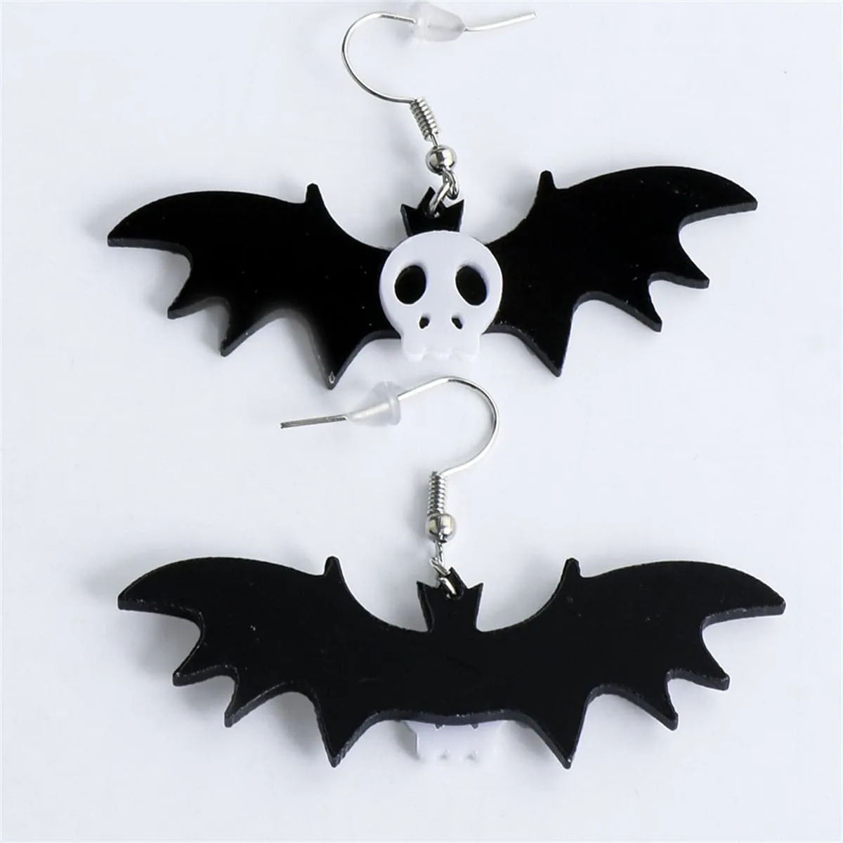 Black Acrylic & Silver-Plated Bat Drop Earrings