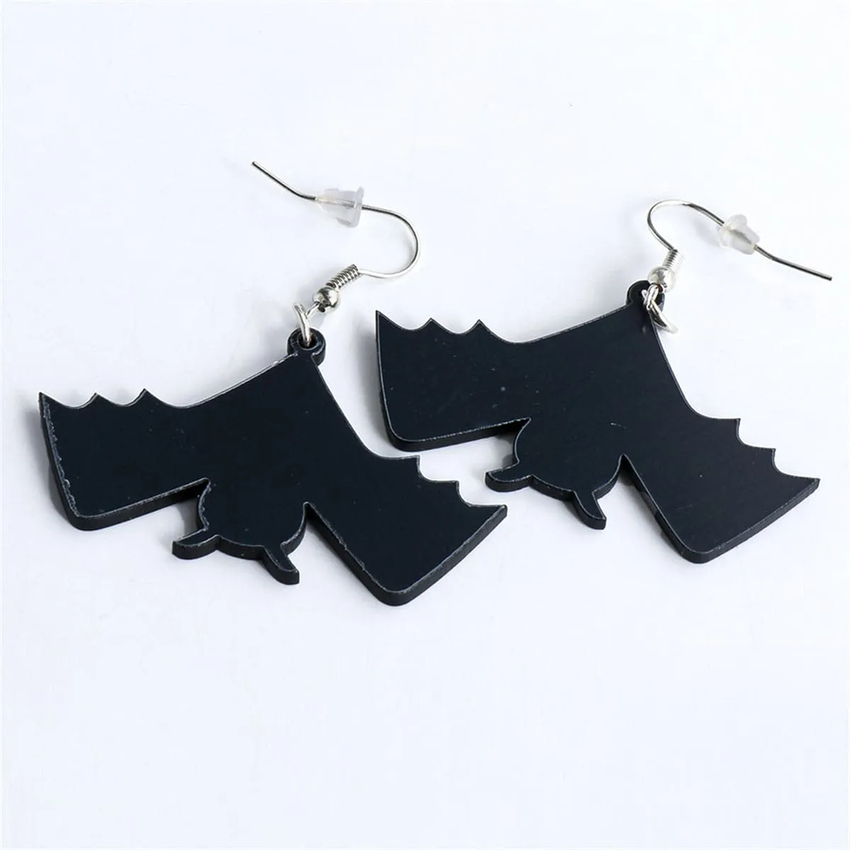 Black Acrylic & Silver-Plated Bat Drop Earrings