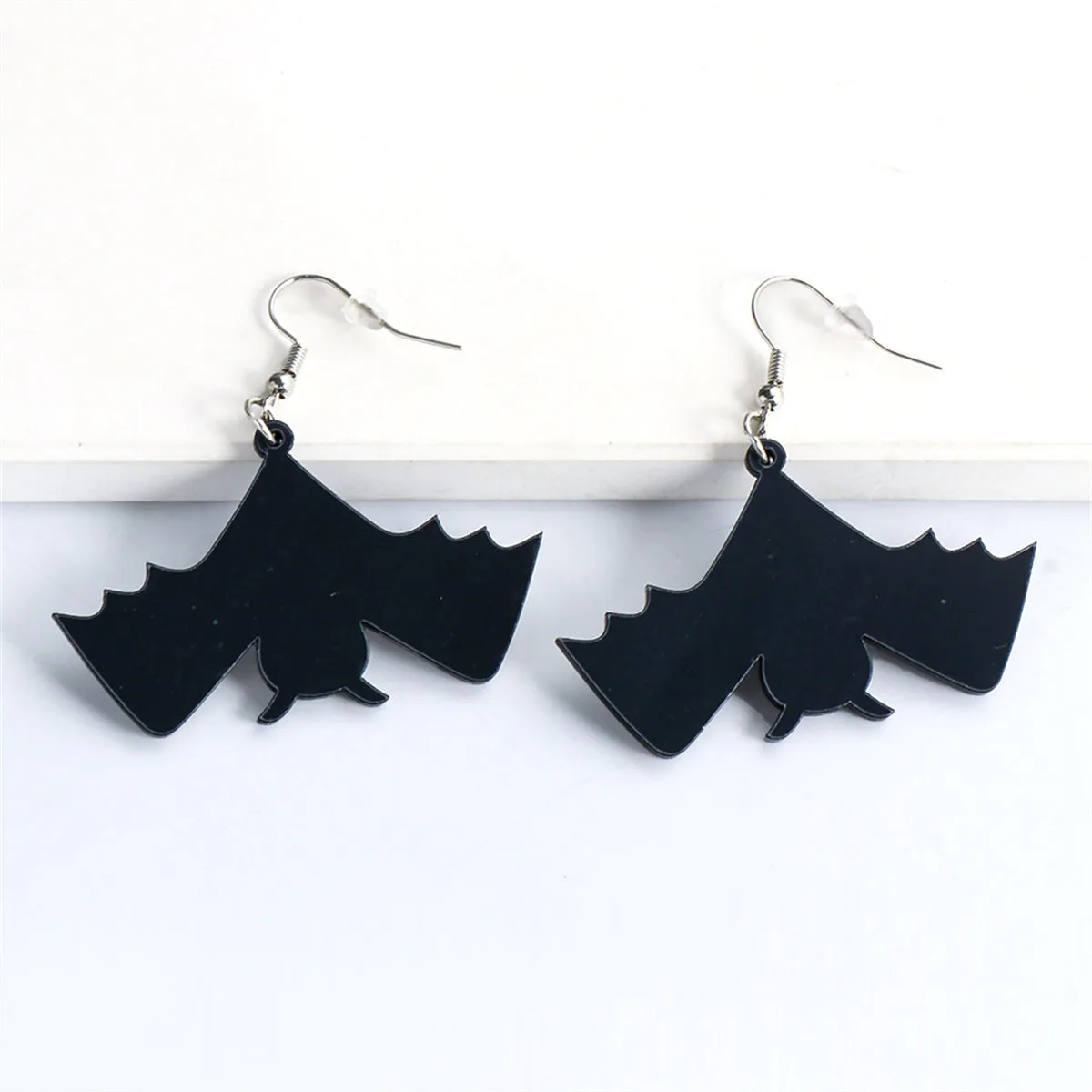 Black Acrylic & Silver-Plated Bat Drop Earrings