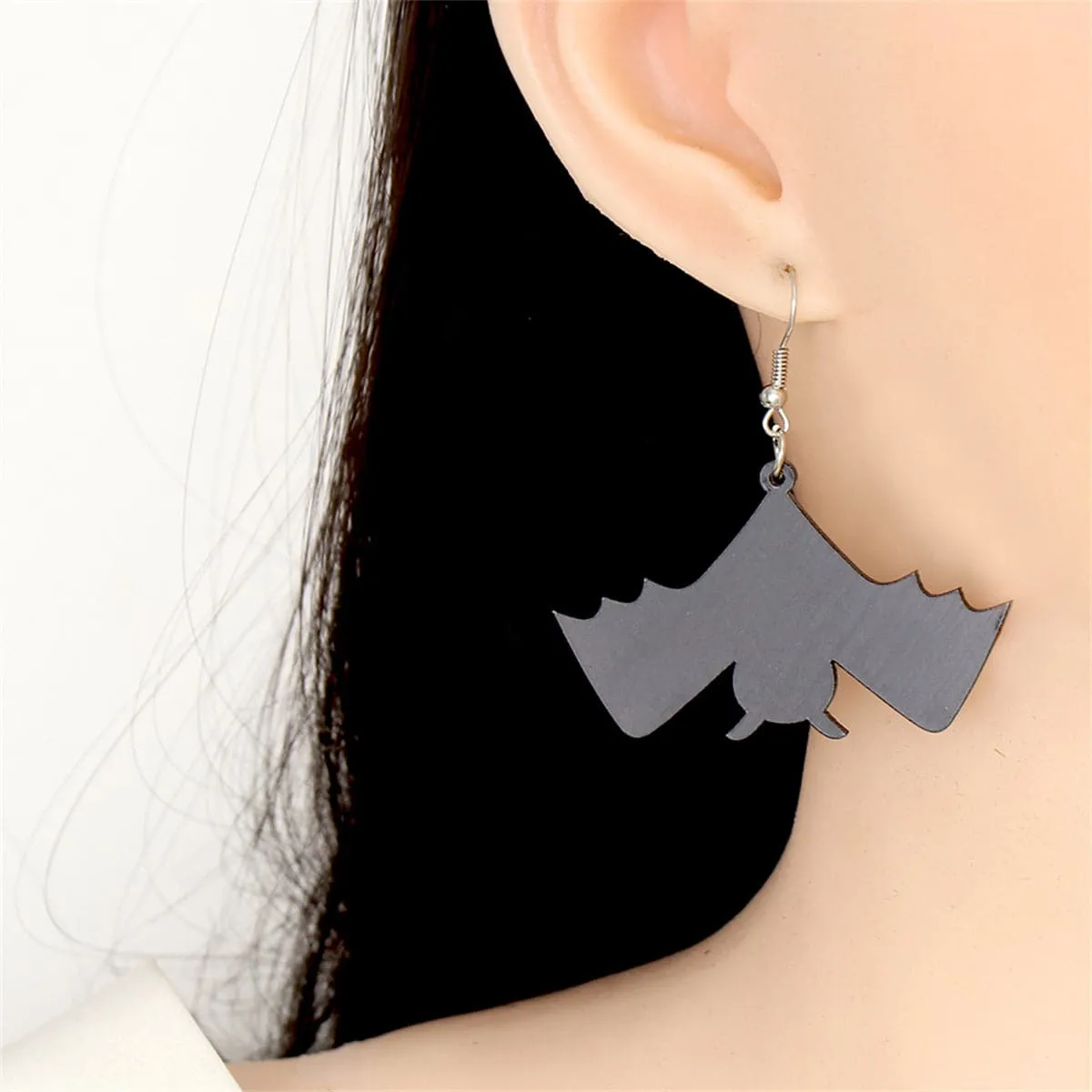 Black Acrylic & Silver-Plated Bat Drop Earrings