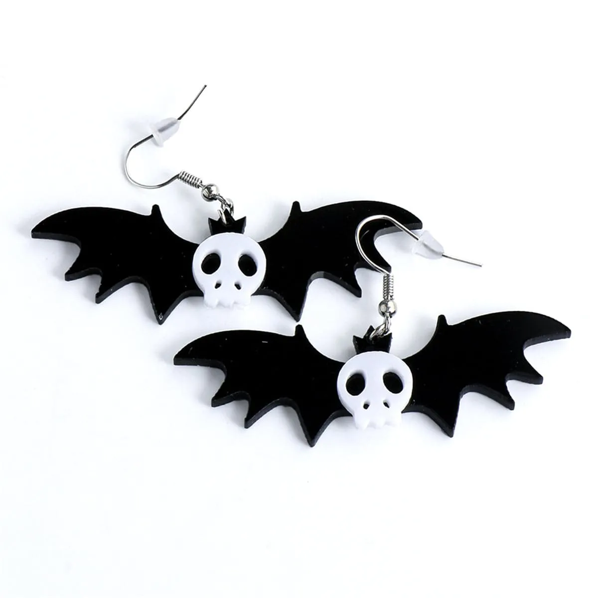 Black Acrylic & Silver-Plated Bat Drop Earrings