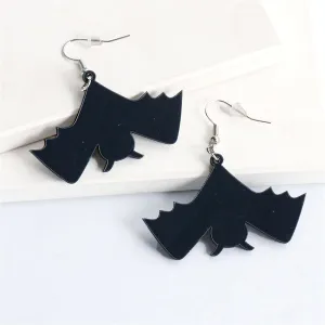 Black Acrylic & Silver-Plated Bat Drop Earrings