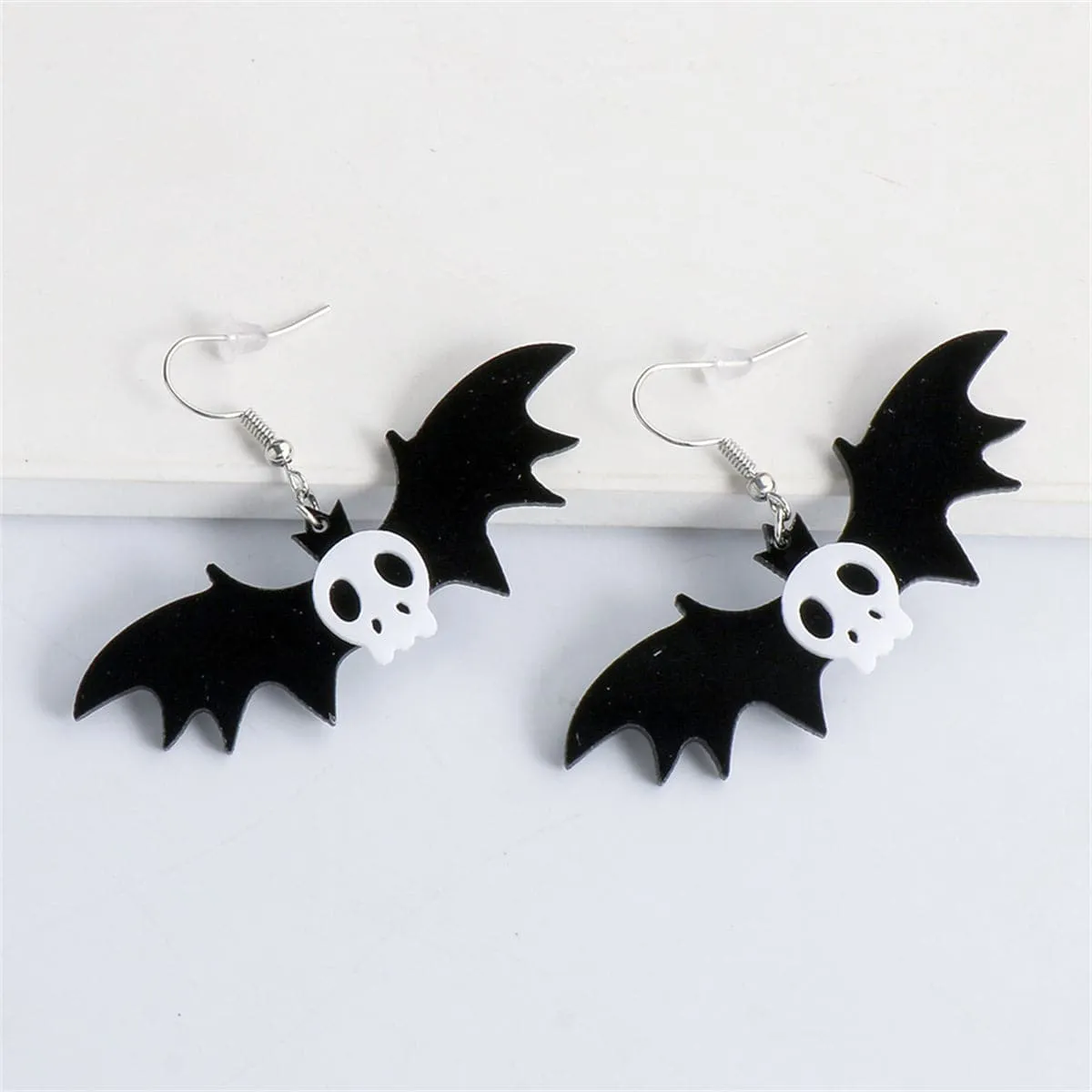 Black Acrylic & Silver-Plated Bat Drop Earrings