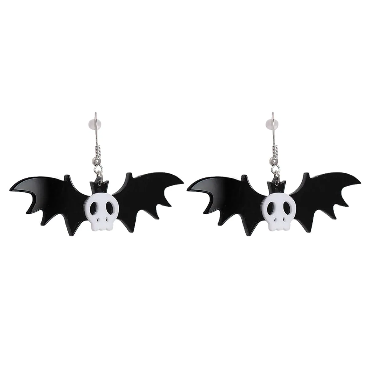 Black Acrylic & Silver-Plated Bat Drop Earrings