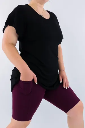 Black - Long T-shirt - V-neck - Flutter Sleeve