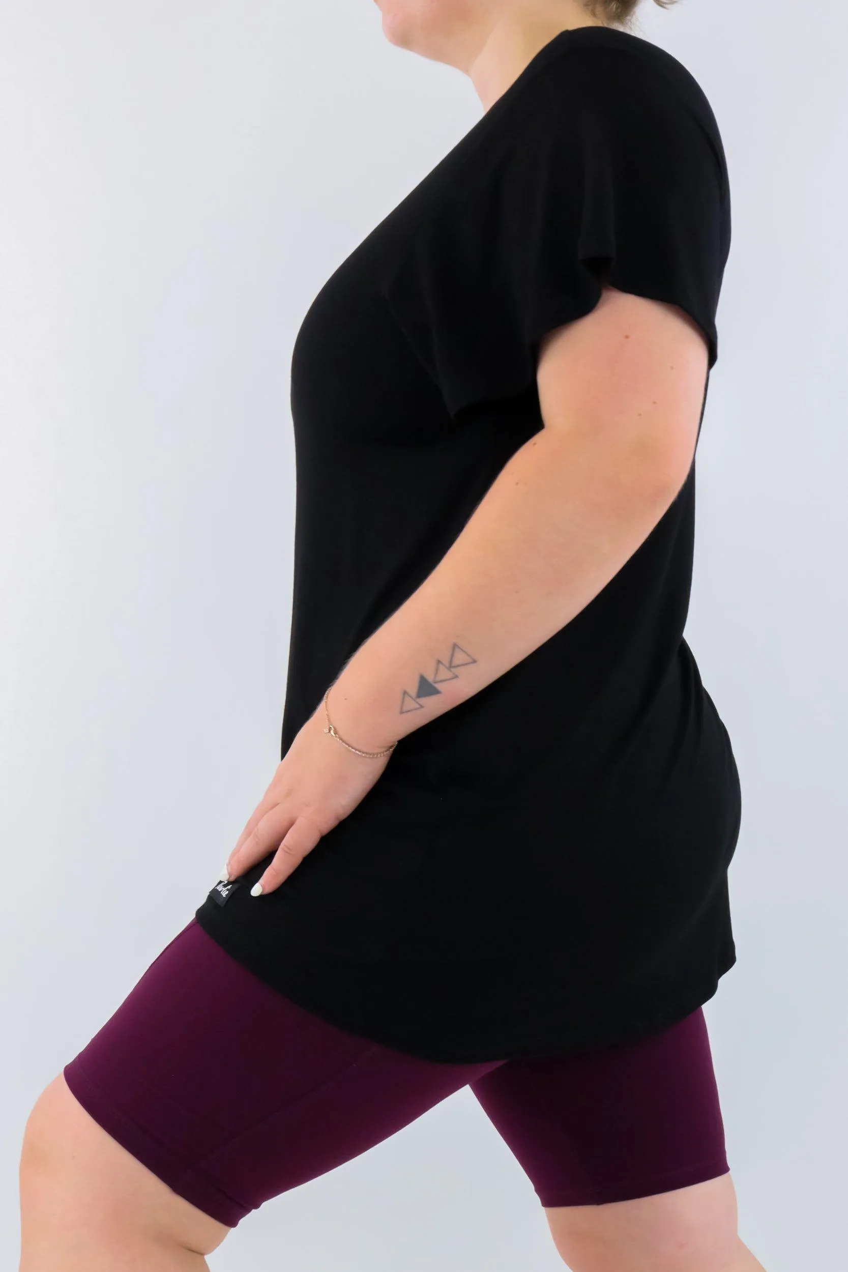 Black - Long T-shirt - V-neck - Flutter Sleeve