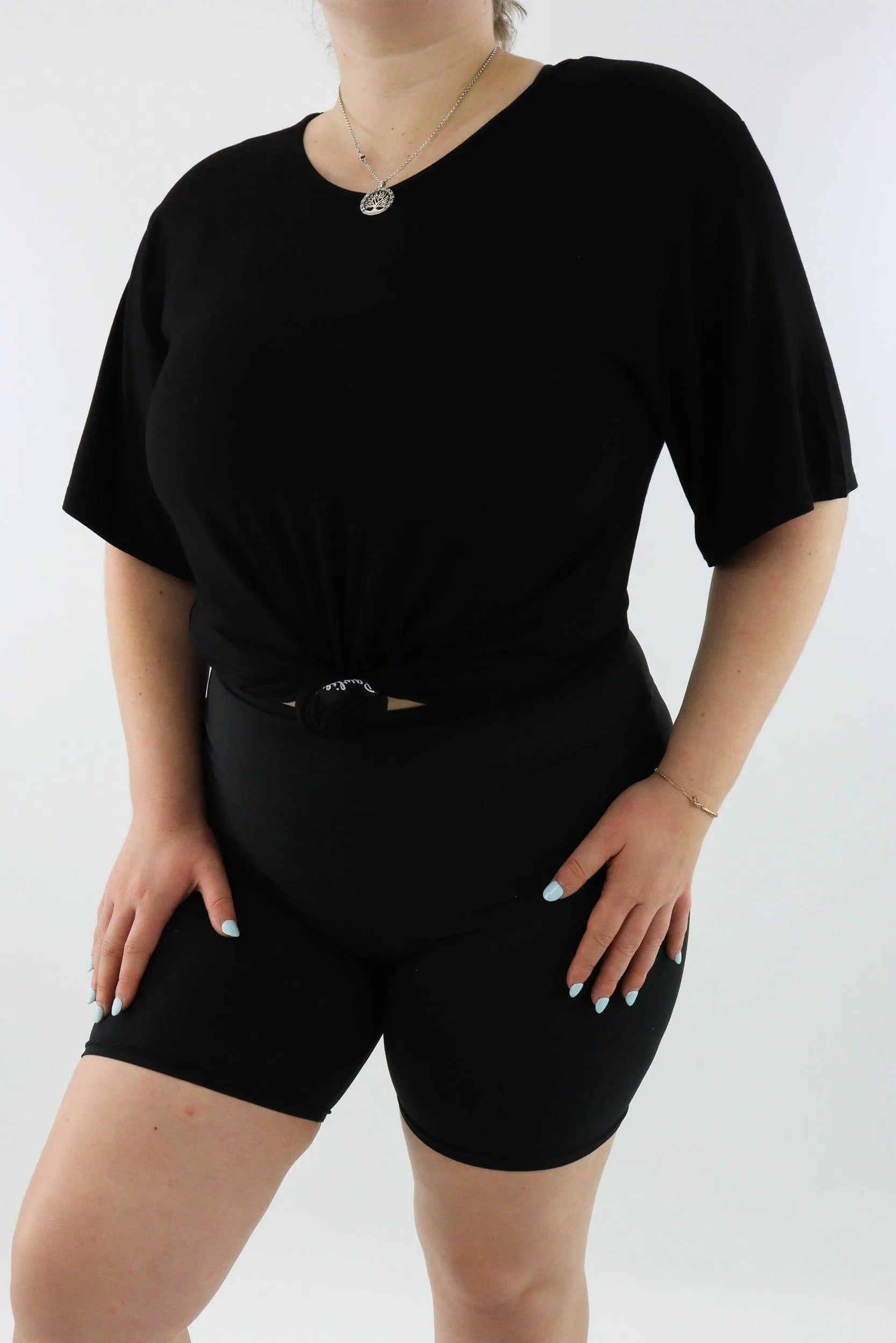 Black - T-shirt - V-neck - Long - Wide Sleeve