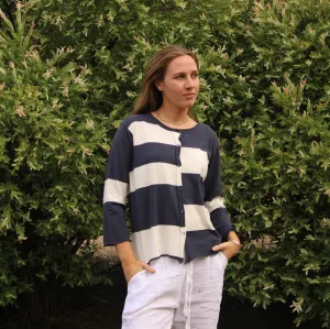 Block Stripe Cardigan - Blueberry/White