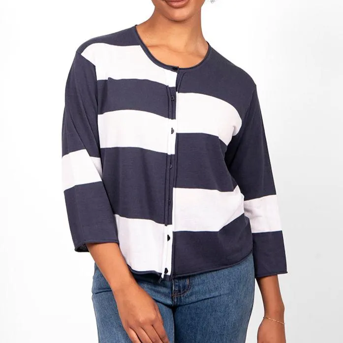Block Stripe Cardigan - Blueberry/White