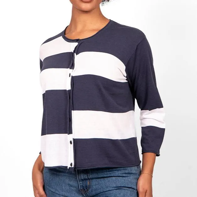 Block Stripe Cardigan - Blueberry/White