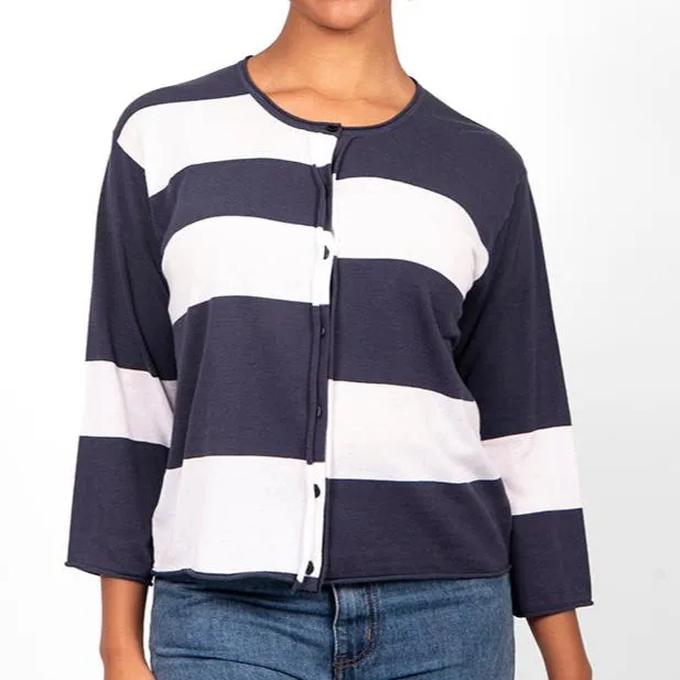 Block Stripe Cardigan - Blueberry/White