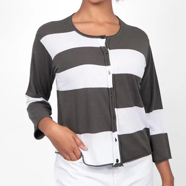 Block Stripe Cardigan - Olive/White