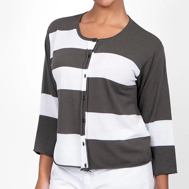 Block Stripe Cardigan - Olive/White