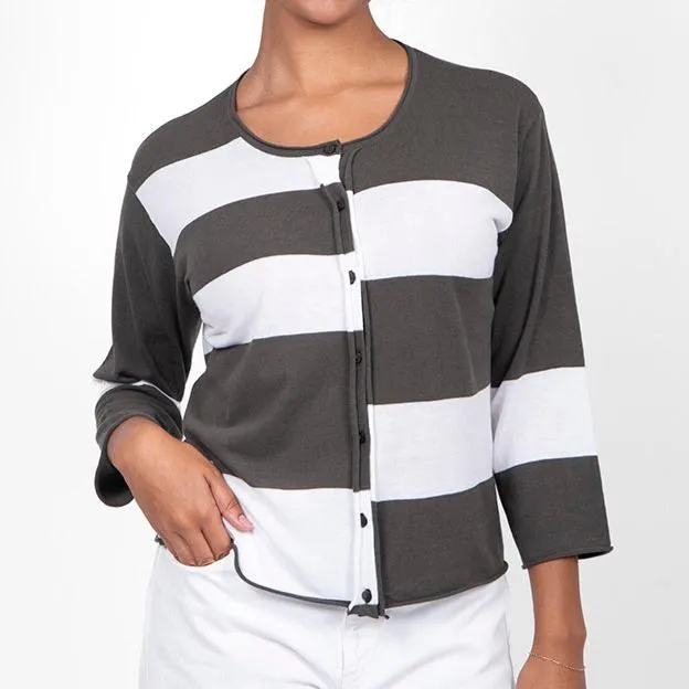 Block Stripe Cardigan - Olive/White