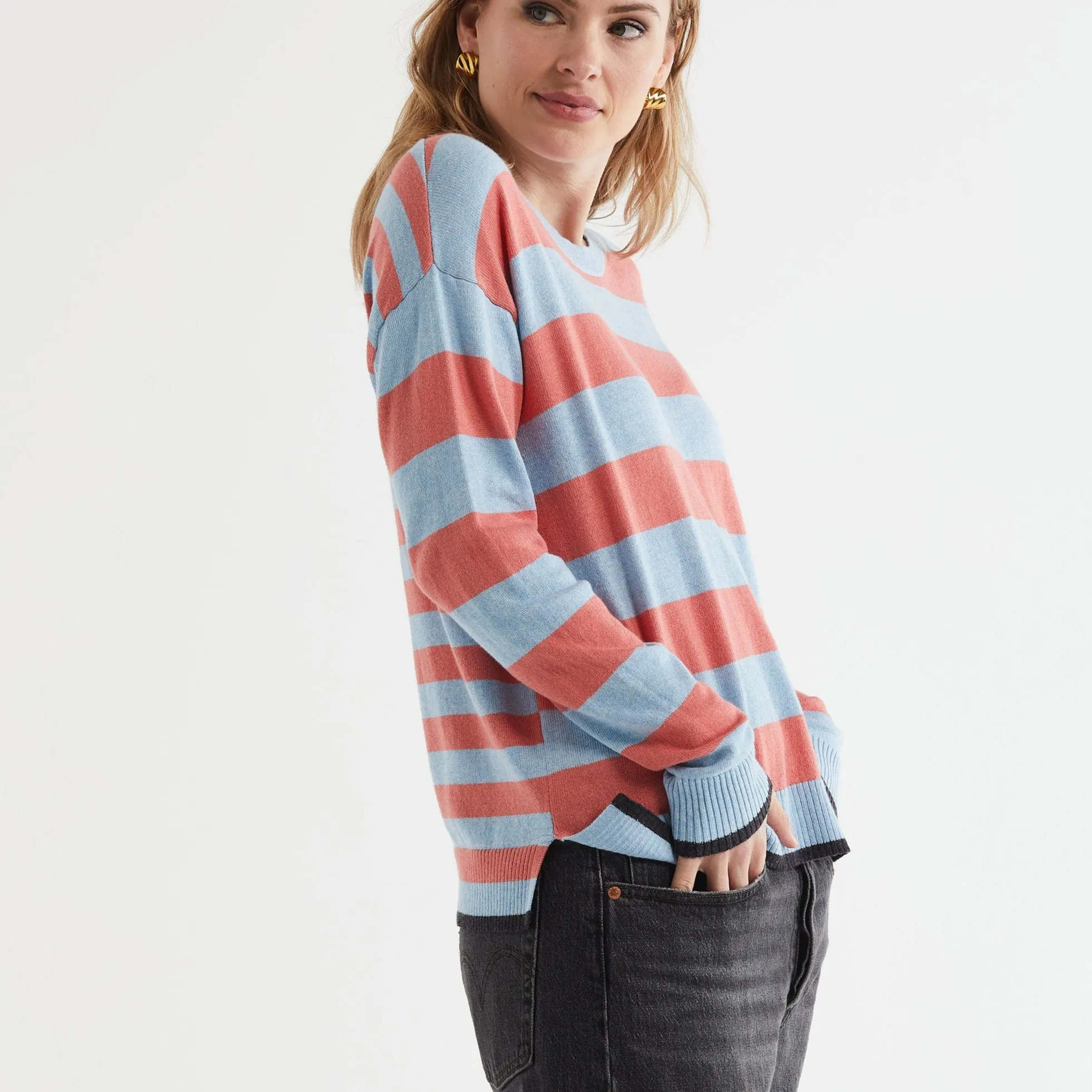 Block Stripe Crew Jumper - Powder
