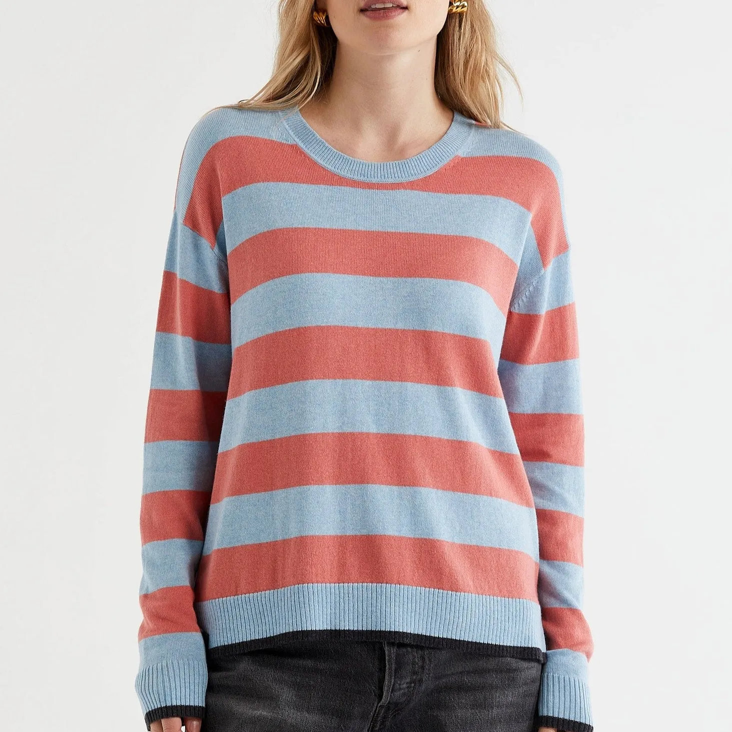 Block Stripe Crew Jumper - Powder