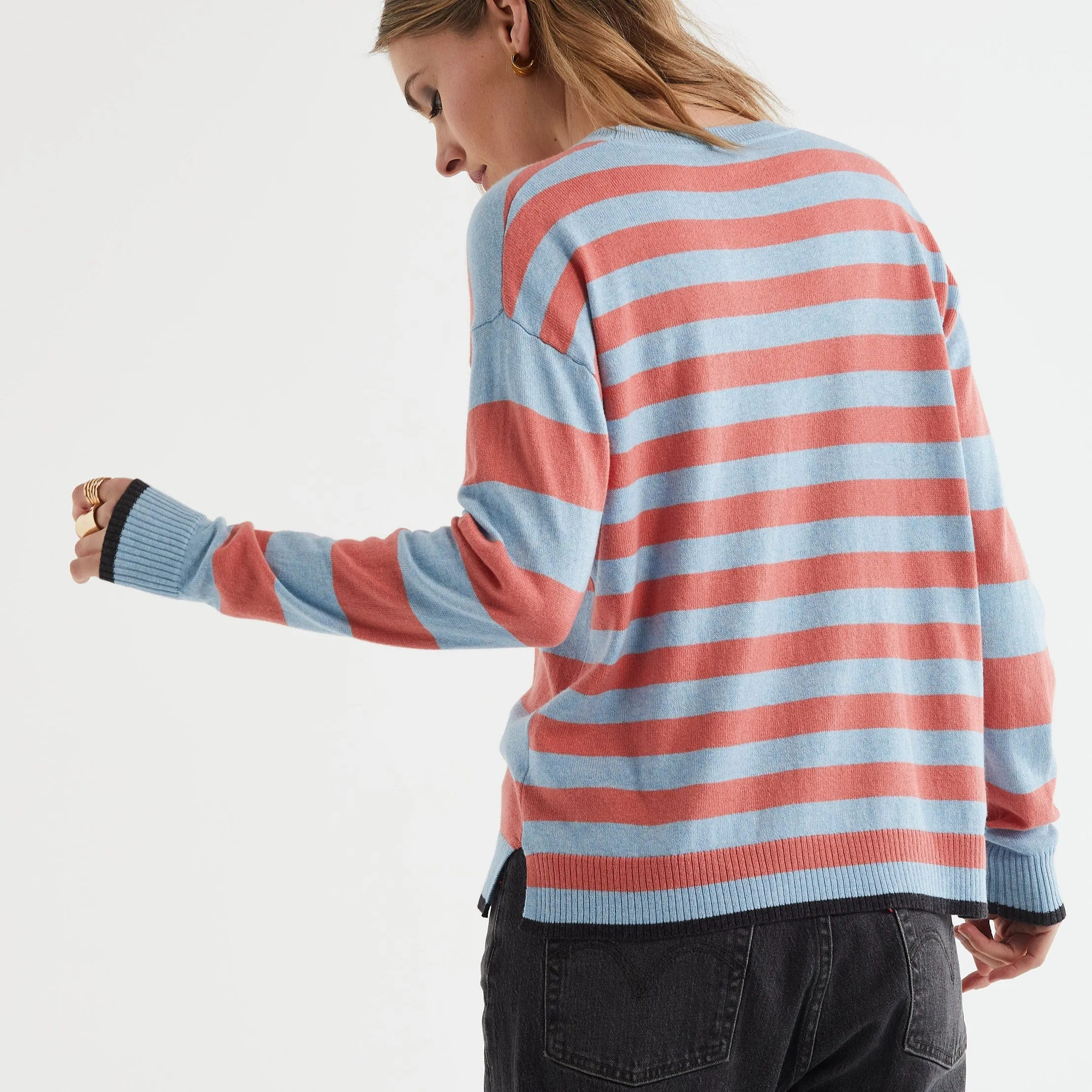 Block Stripe Crew Jumper - Powder