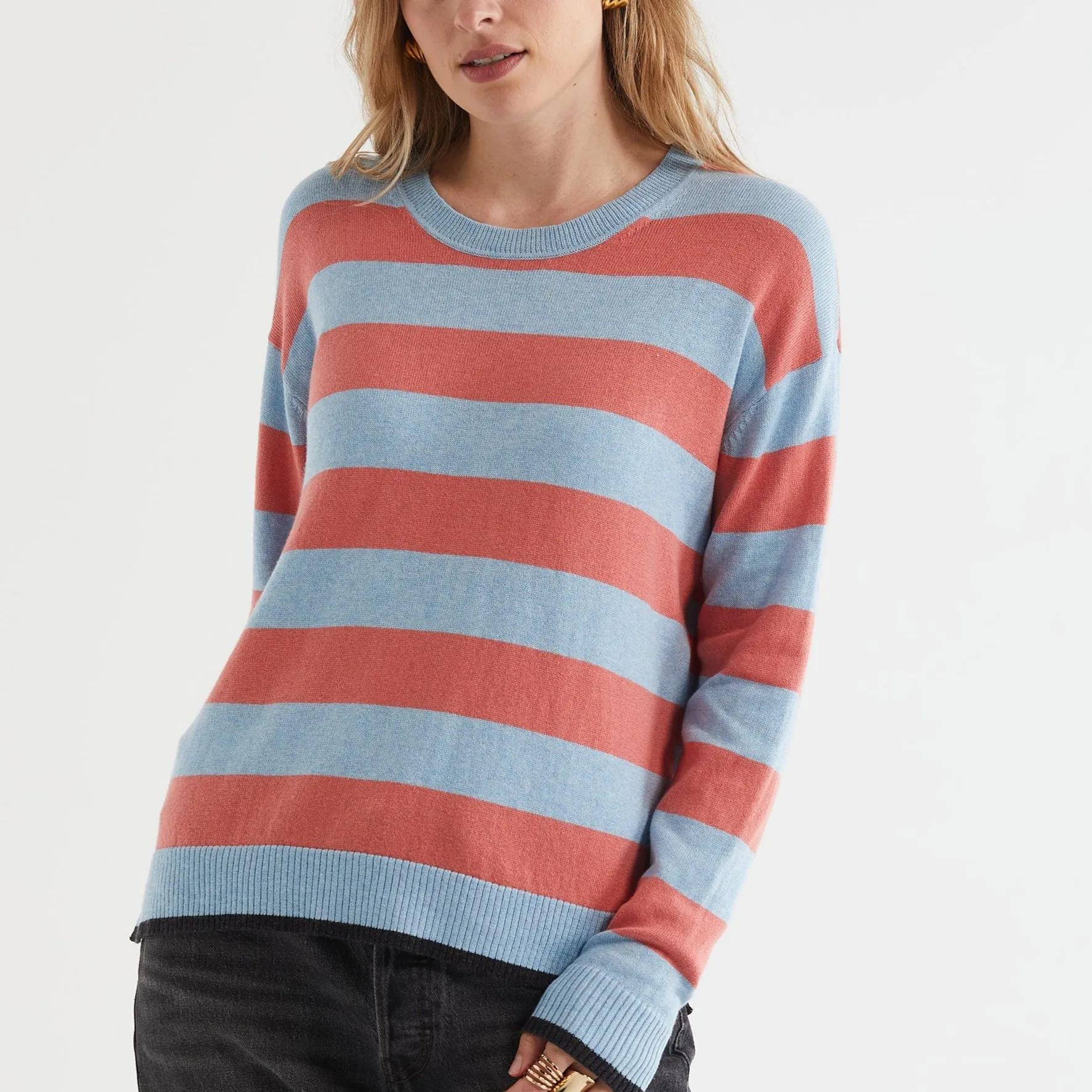 Block Stripe Crew Jumper - Powder
