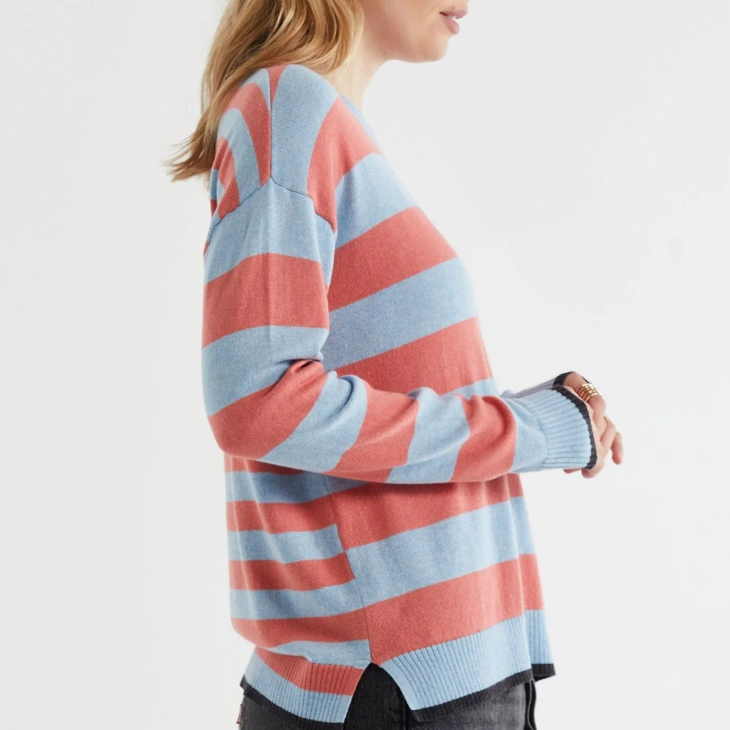 Block Stripe Crew Jumper - Powder