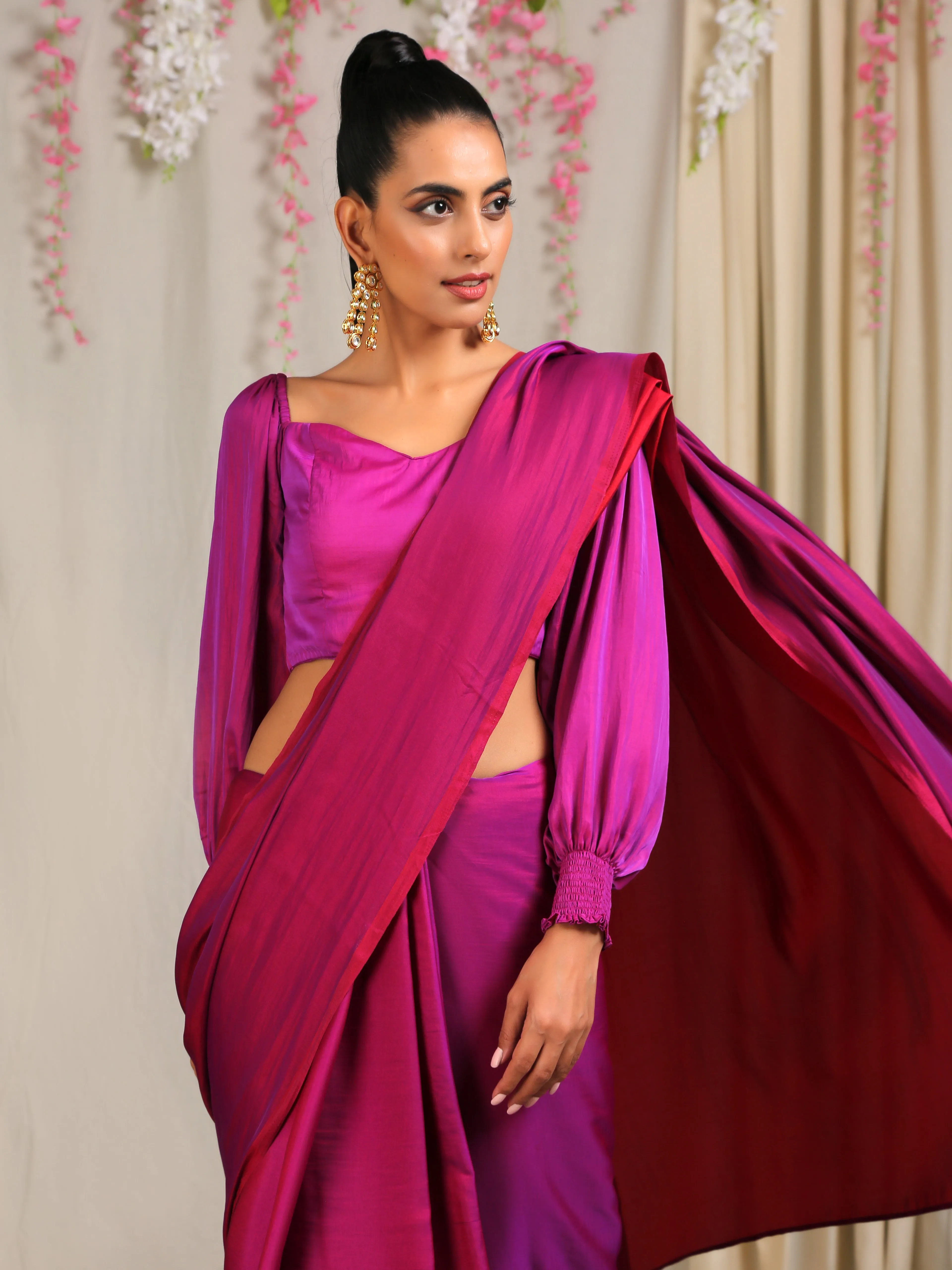 Blouse - Plum Satin Off Shoulder