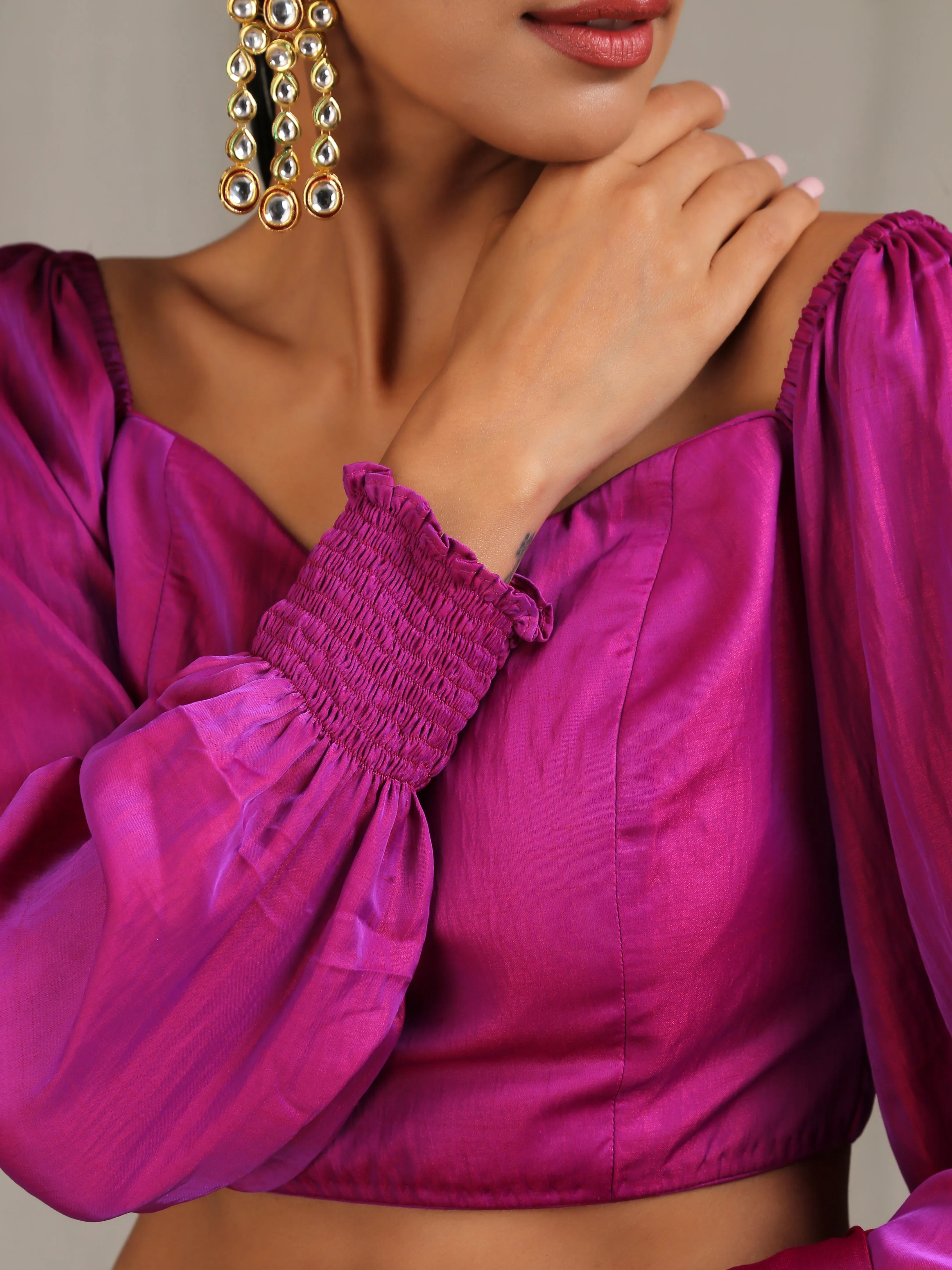 Blouse - Plum Satin Off Shoulder