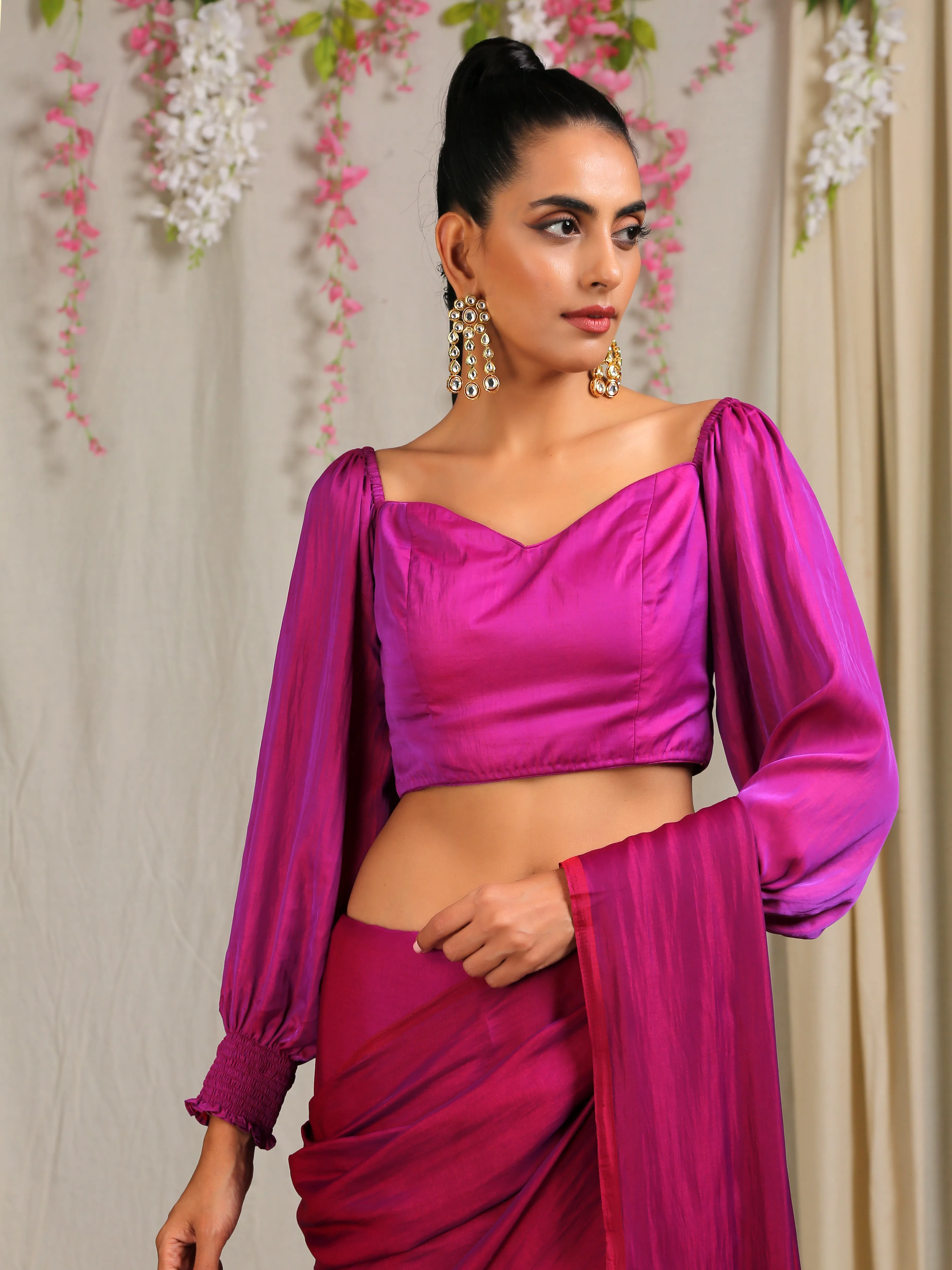 Blouse - Plum Satin Off Shoulder