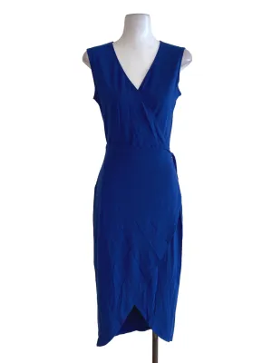 Blue V Neck Wrap Dress