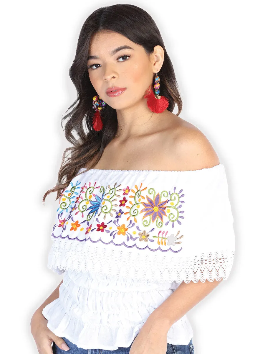 Blusa Artesanal de Olan Bordada de Flores para Mujer
