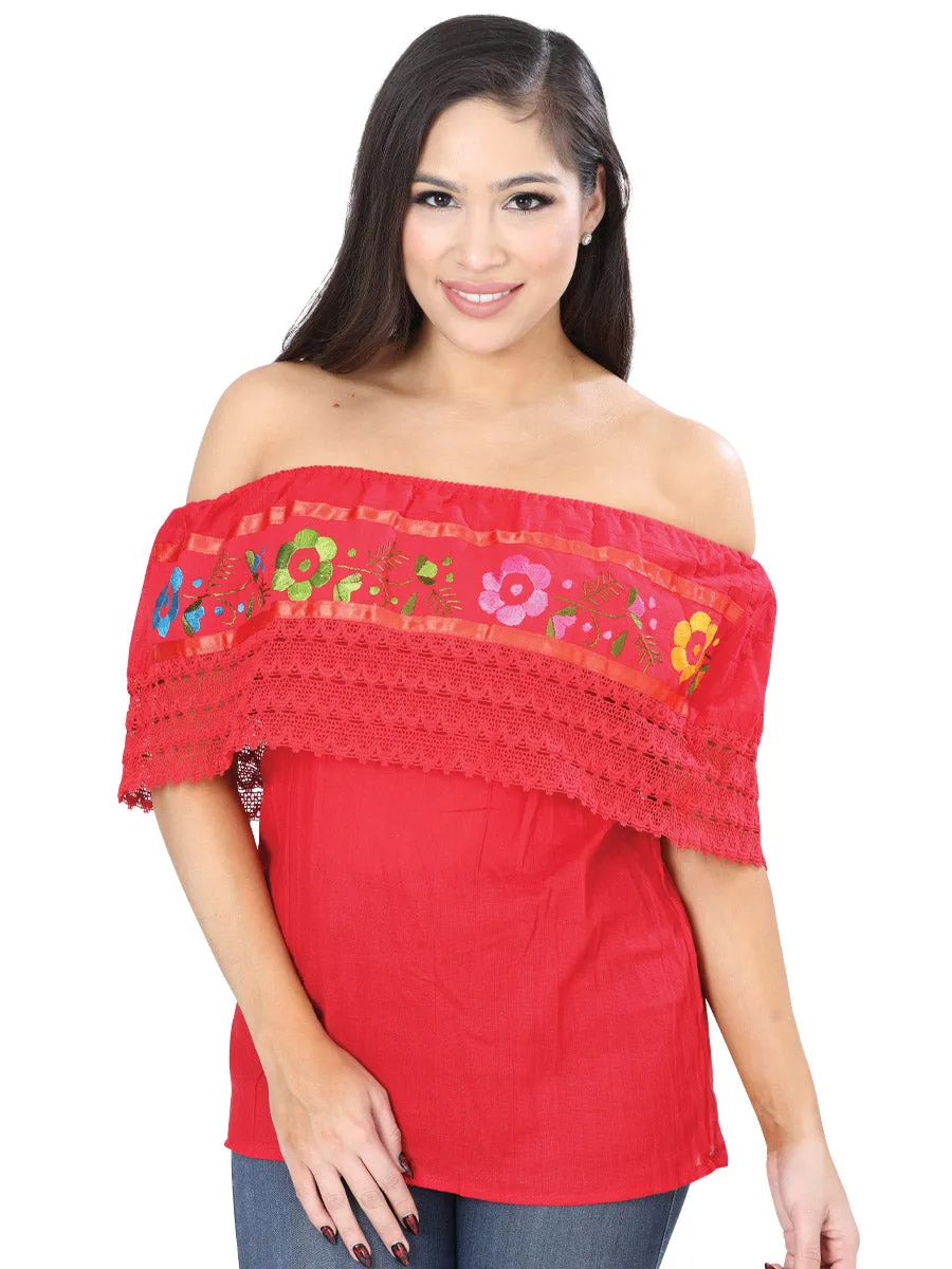 Blusa Artesanal de Olan Bordada de Flores para Mujer