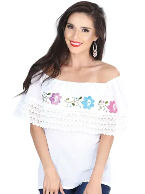 Blusa Artesanal de Olan Bordada de Flores para Mujer