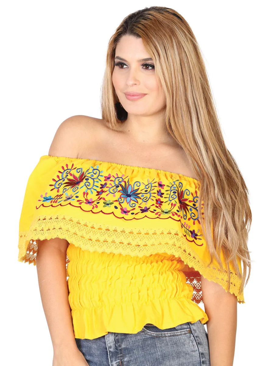 Blusa Artesanal de Olan Bordada de Flores para Mujer