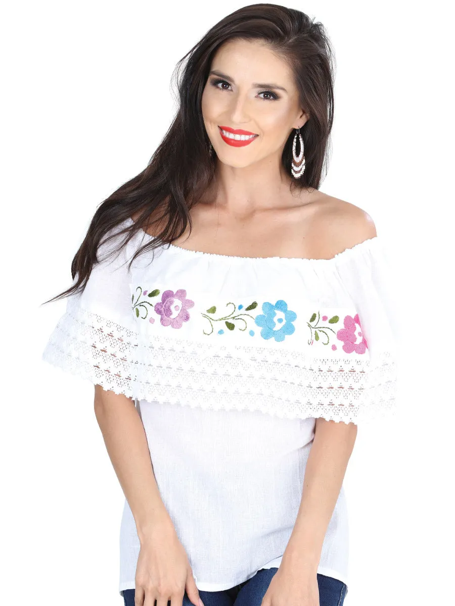 Blusa Artesanal de Olan Bordada de Flores para Mujer