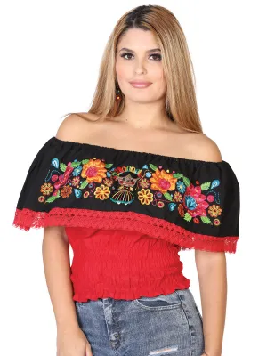 Blusa Artesanal de Olan Bordada de Flores y Muñeca Maria para Mujer