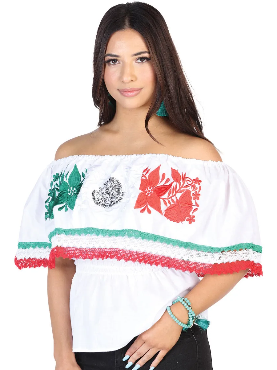 Blusa Artesanal de Olan Bordada Tricolor para Mujer