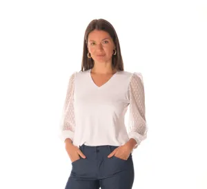 Brenda Beddome V-Neck with Mesh Sleeve Tee