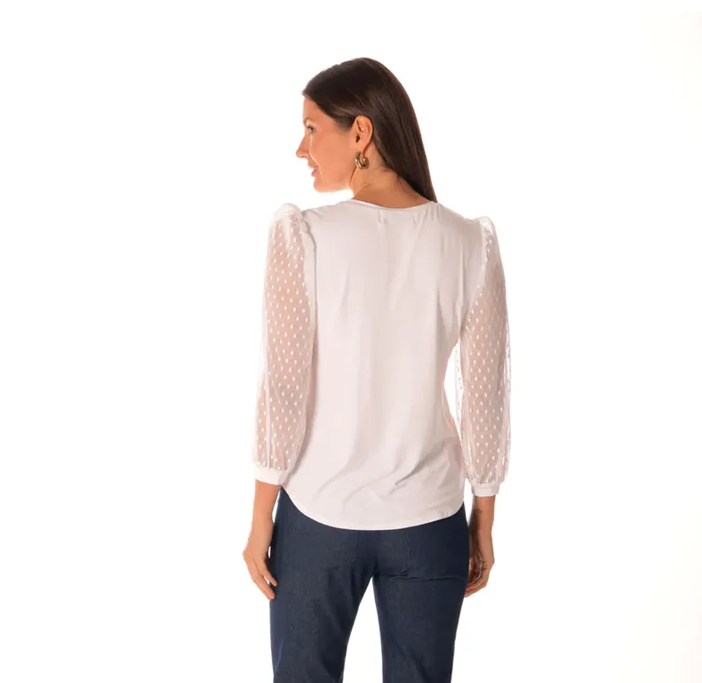 Brenda Beddome V-Neck with Mesh Sleeve Tee