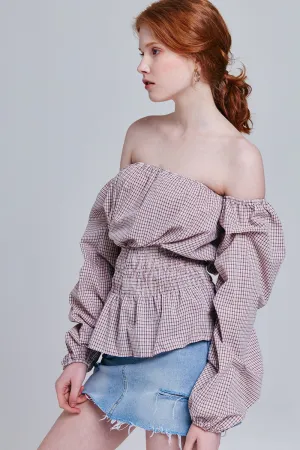 Brielle Plaid Bardot Top