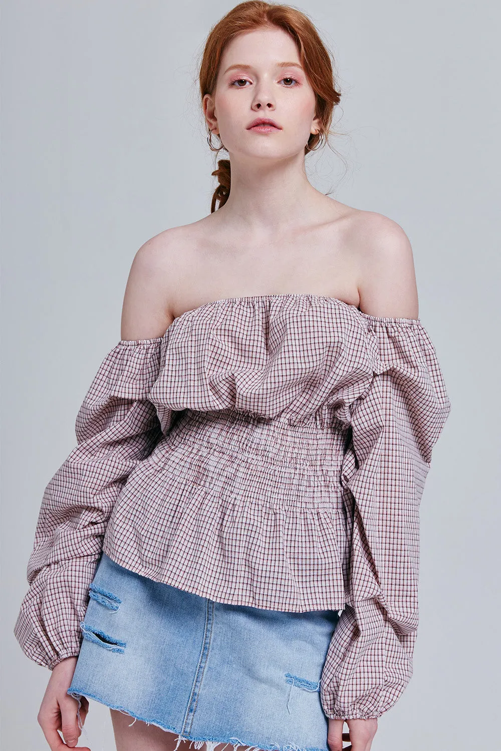 Brielle Plaid Bardot Top