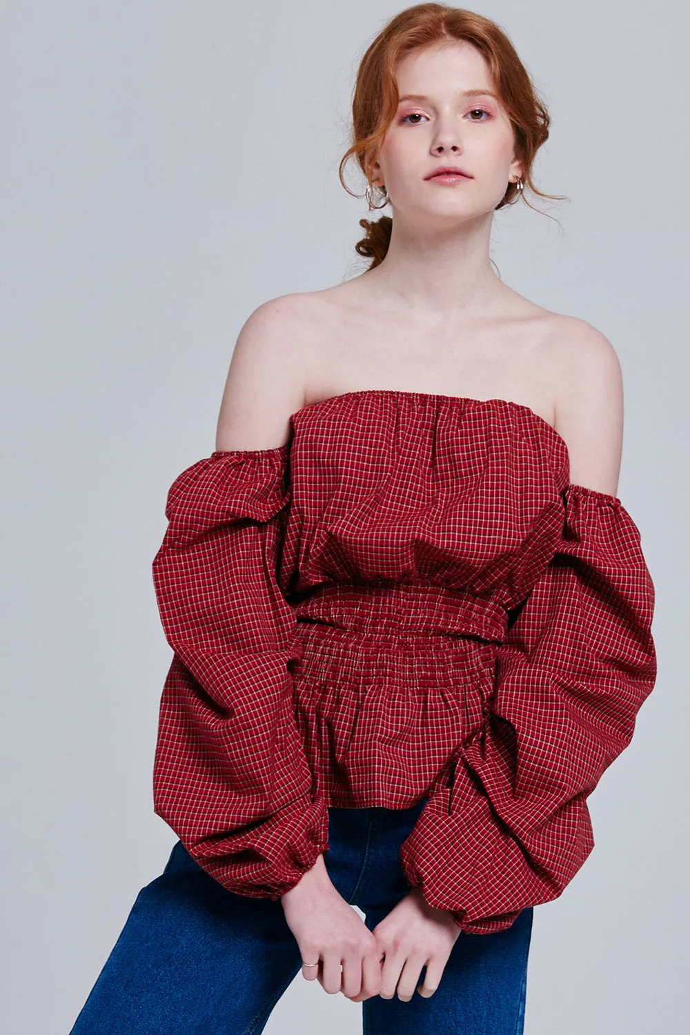 Brielle Plaid Bardot Top