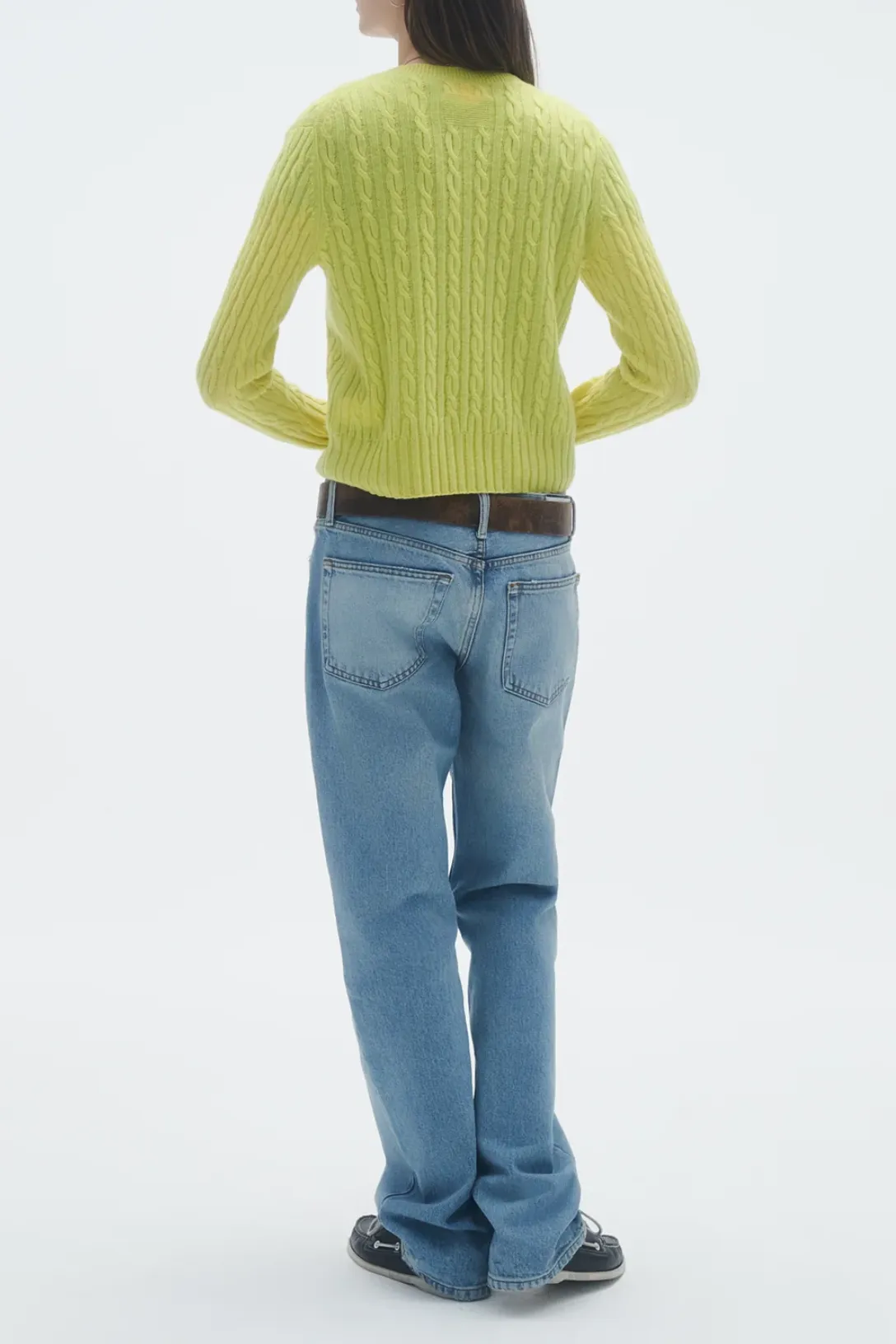 Cable Shrunken Crew In Cashmere | Lemon
