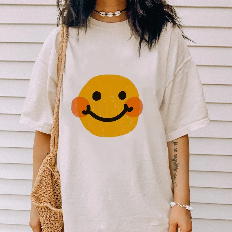 Cartoon Smiling Face Printed T-shirt