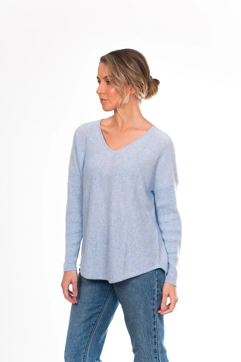 Cashmere Vee Pullover - Denim