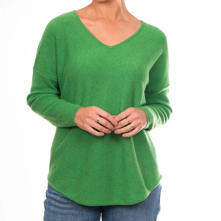 Cashmere Vee Pullover - Fern