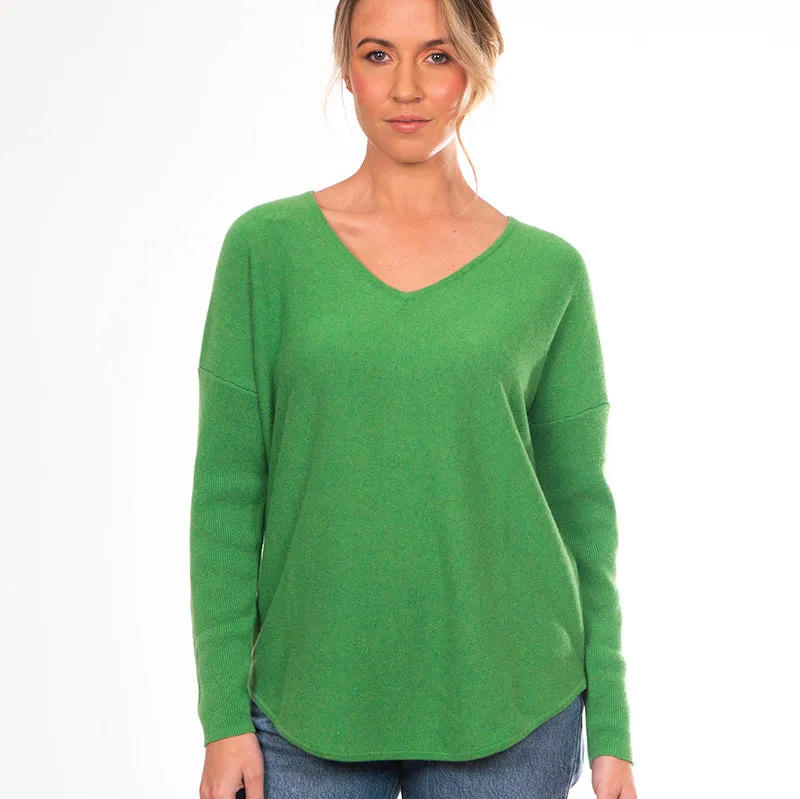 Cashmere Vee Pullover - Fern